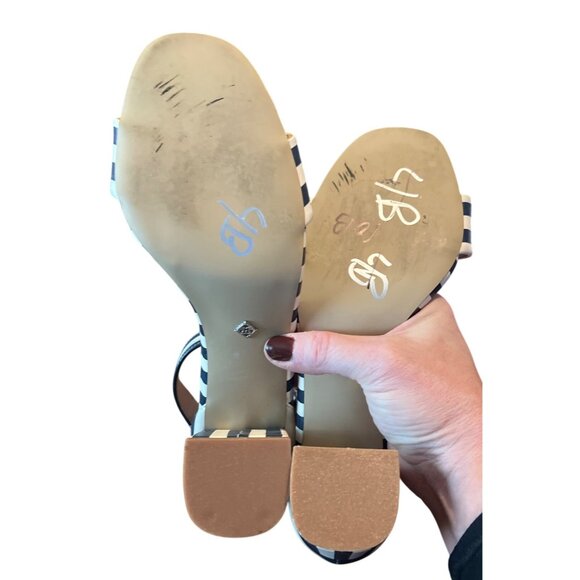 Nanette Lepore Tilda striped heel sandals navy 8 M - Picture 9 of 9